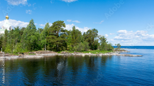 Dome of St. Nicholas Church on the shore of the island of Valaam on lake Ladoga