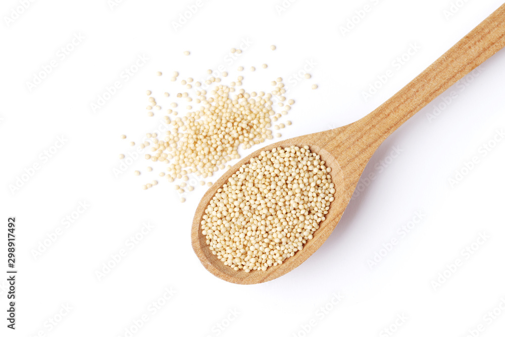 Amaranth in a spoon isolated on white background Amaranth in a spoon isolated on white background