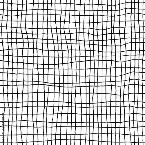 Hand drawn checkered seamless pattern, messy striped endless ornament. Stock vector illustration.