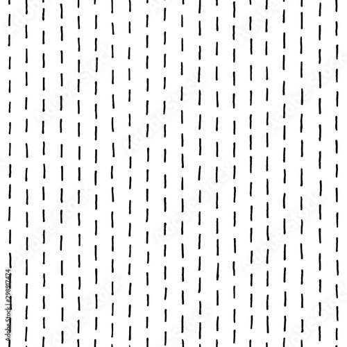 Dashed line seamless pattern, doodle black and white lines backgrounds. Stock vector illustration.
