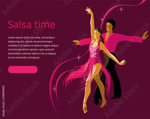 Beautiful couple dancing Latin American dance of salsa.