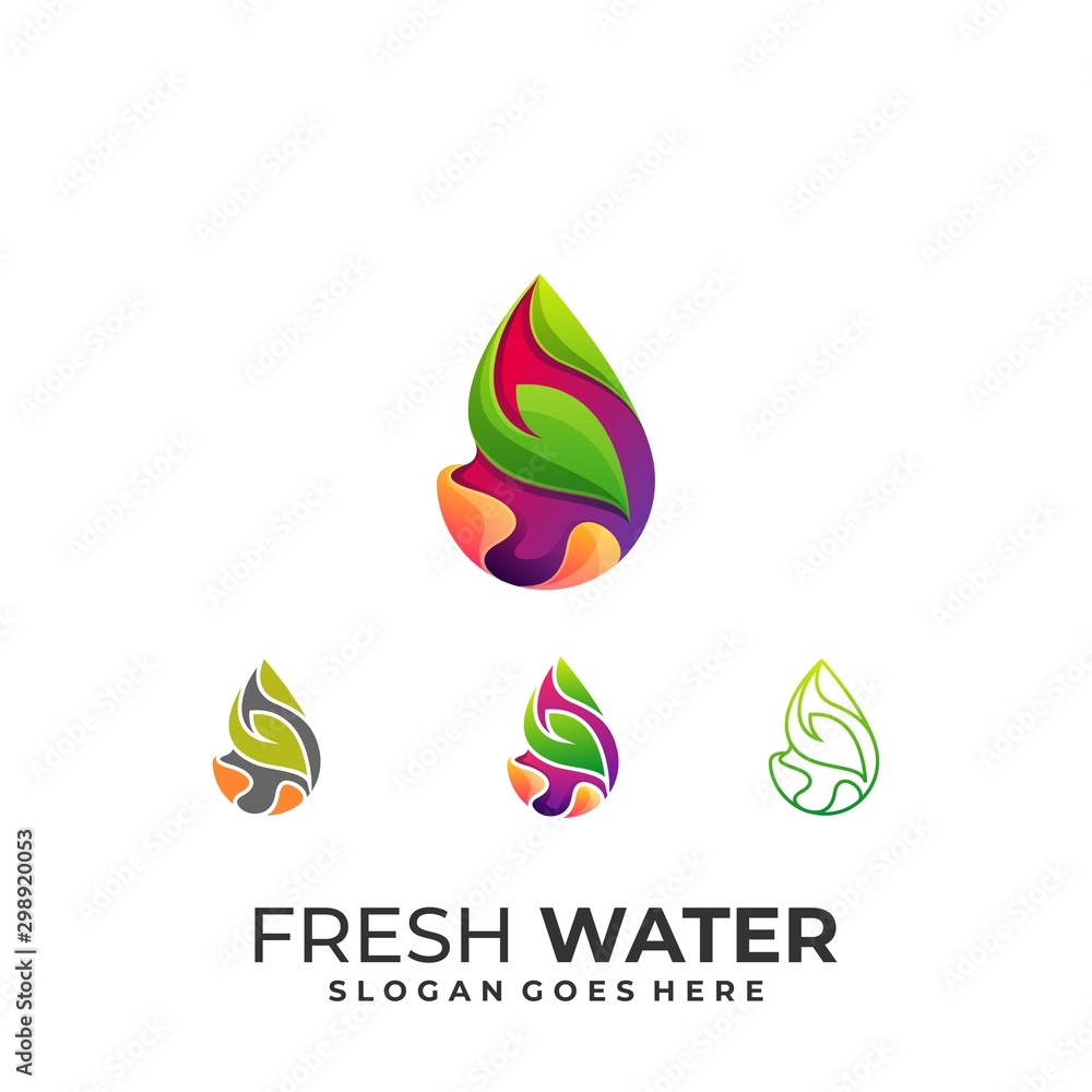 Abstract Leaf With Water Droplets Overlap Illustration Vector Design Template. Abstract Leaf With Water Droplets Overlap Illustration Vector Design Template.