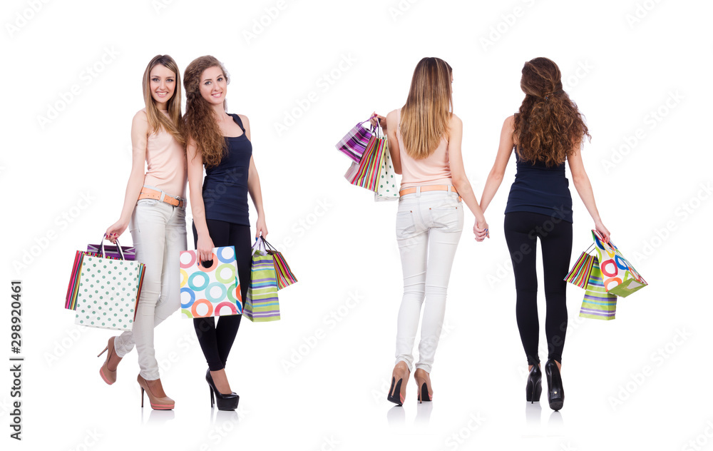 Best friends afte shopping on white Best friends afte shopping on white