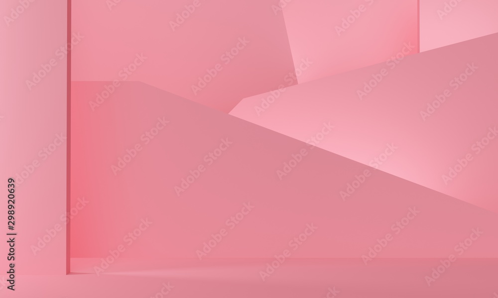 Geometric pink abstract background with a sloping wall and bright lights. Backdrop design for product promotion. 3d rendering Geometric pink abstract background with a sloping wall and bright lights. Backdrop design for product promotion. 3d rendering
