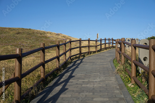 The path way on Seongsan Ilchulbong Peak or sunrise peak  Jeju  South Korea