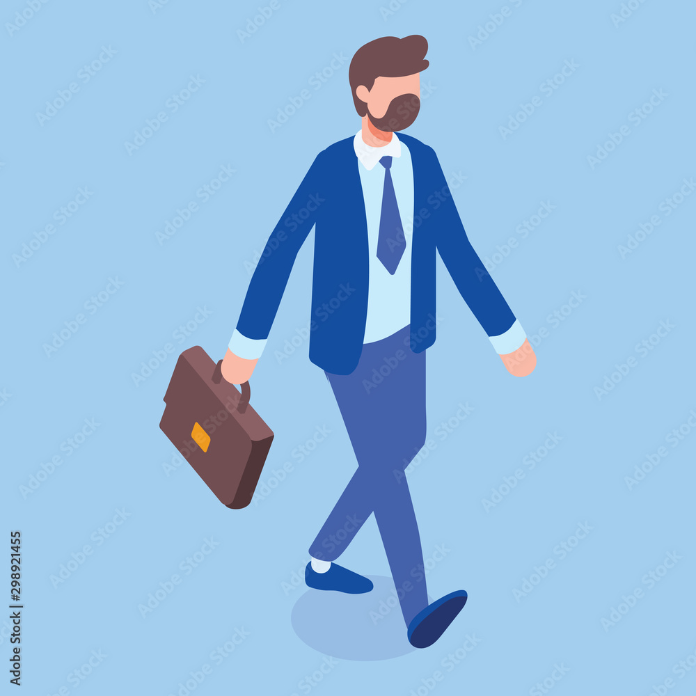 Walking business man with case isometric vector. Walking business man with case isometric vector.