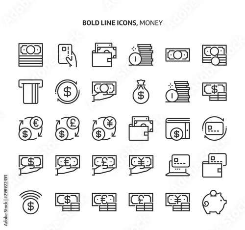Money, bold line icons. The illustrations are a vector, editable stroke, 48x48 pixel perfect files. Crafted with precision and eye for quality.