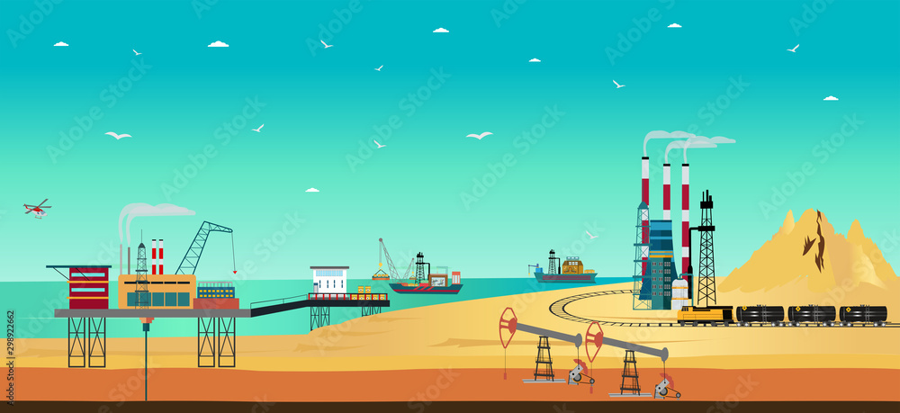 Vector of crude oil industry and refinery