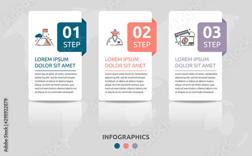 Vector infographic flat template. Rectangles for three diagrams, graph, flowchart, timeline, marketing, presentation. Business concept with 3 labels