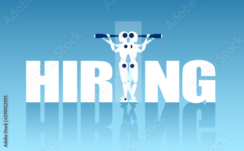 Vector of a two robots recruiting candidates for job openings