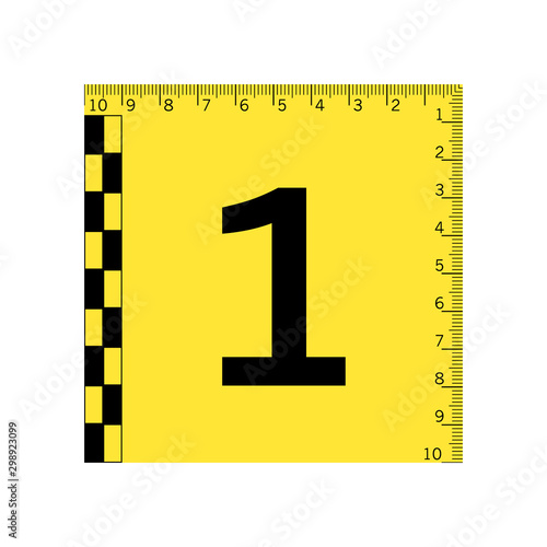 Forensic numeral evidence mark with a measuring rulers. Vector illustration