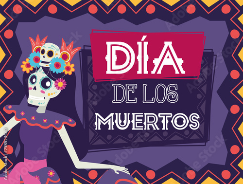 dia de los muertos card with catrina character