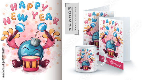 Happy New Year poster and merchandising