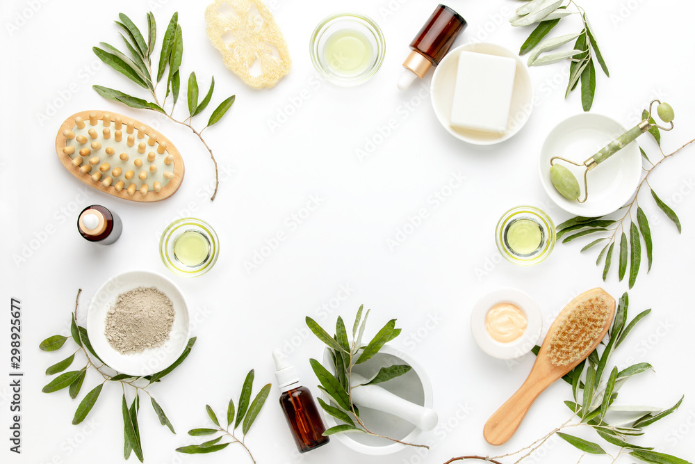 Spa concept with olive oil natural cosmetic ingredients - obrazy, fototapety, plakaty 