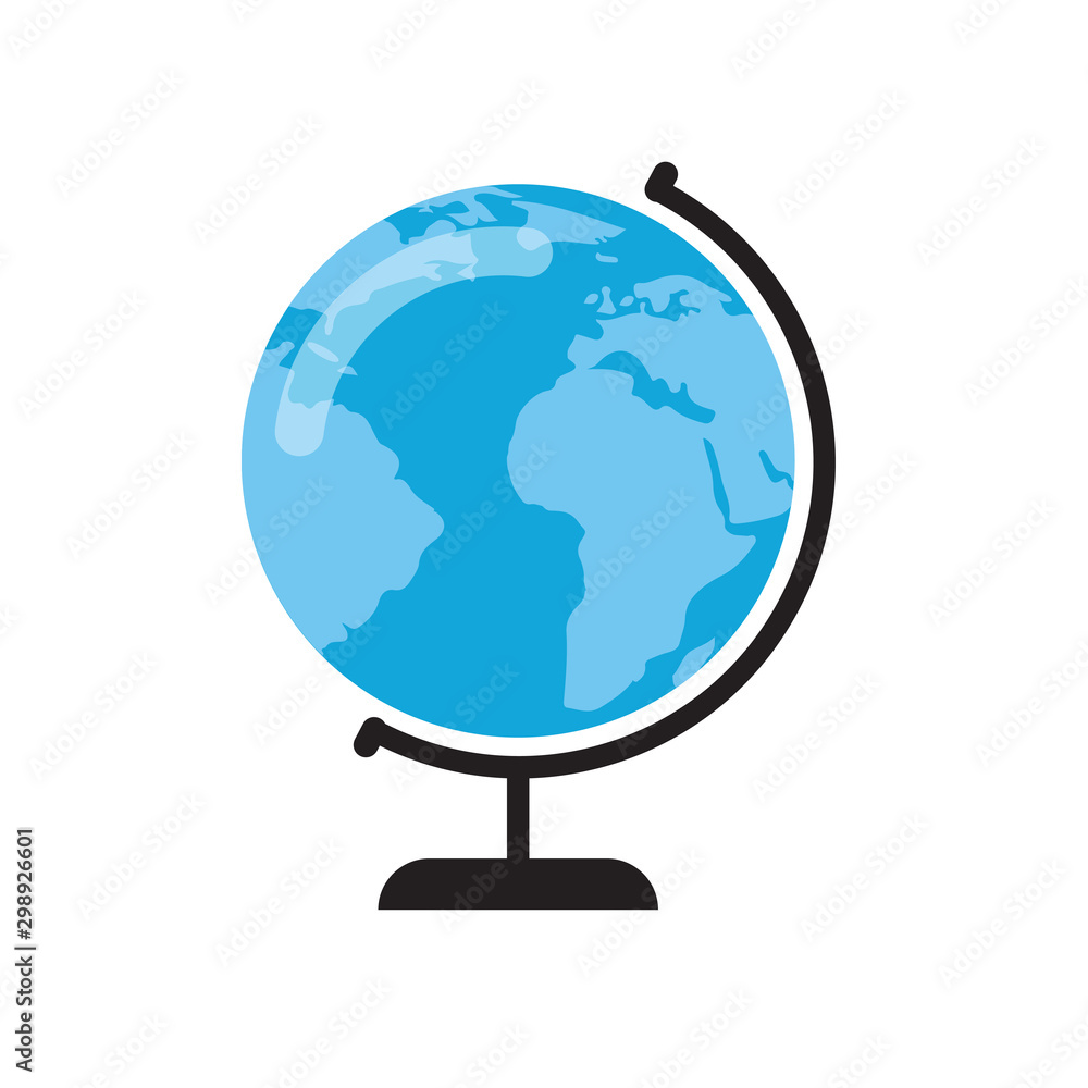 Earth globe on the stand simple vector illustration isolated on white. Blue and black colors. Geography sign Earth globe on the stand simple vector illustration isolated on white. Blue and black colors. Geography sign