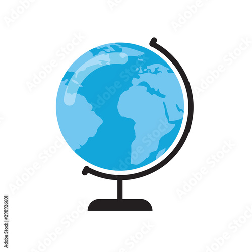 Earth globe on the stand simple vector illustration isolated on white. Blue and black colors. Geography sign
