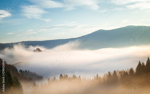 Autumn landscape, foggy morning in the region of Orava, Slovakia, Europe. © Viliam