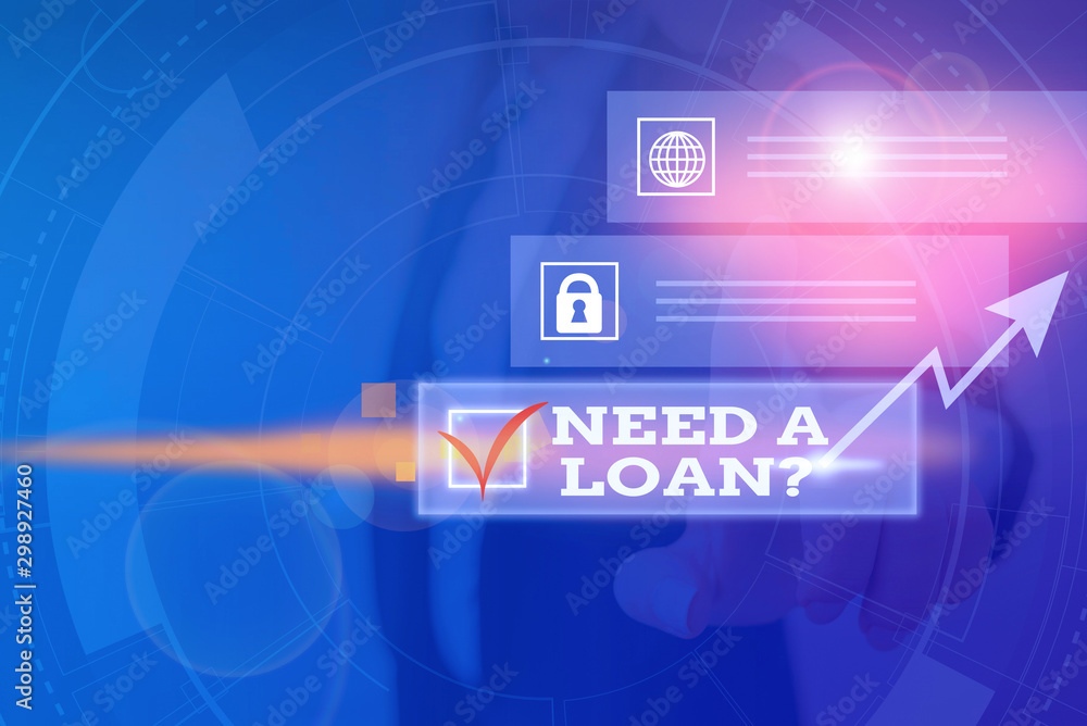 Fototapeta premium Tekst do pisania słów Potrzebuję pożyczki. Prezentacja zdjęć biznesowych oferująca pieniądze na prezentację lub finanse biznesowe Schemat sieciowy system zdjęć z nowoczesną technologią inteligentne urządzenie