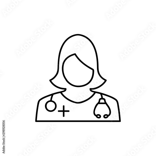 Modern vector line icon of nurse. Gynecology clinic linear logo. Outline doctor symbol for polyclinics. Obstetrics design element for sites, hospitals. Medical business logo.