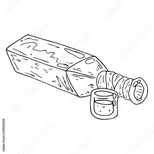 Vector illustration of a bottle of vodka or alcohol.  Hand drawn bottle.