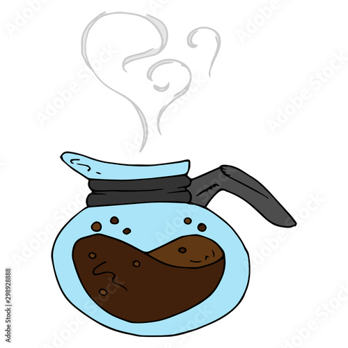 Vector of a brewed coffee in a mug. Hot brewed coffee. Hand drawn smoking coffee from a coffee machine.
