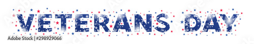 Veterans Day headline design. Lettering from letters with USA stars. United state of America, US design. Elegant festive decoration. Web, email or print banner layout template