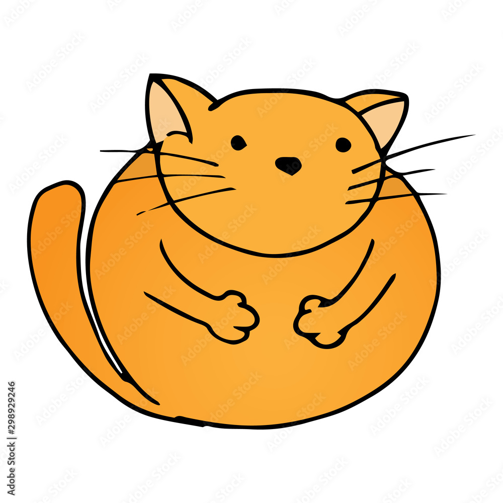 Vector illustration of a funny fat cat. Cartoon cute cat. Hand drawn thick  cat. Stock Vector | Adobe Stock