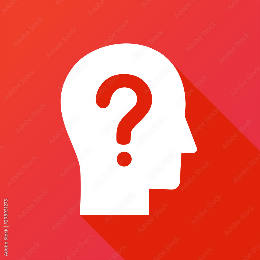 Headhunting, user icon. Male profile silhouette with question mark on the head Headhunting, user icon. Male profile silhouette with question mark on the head