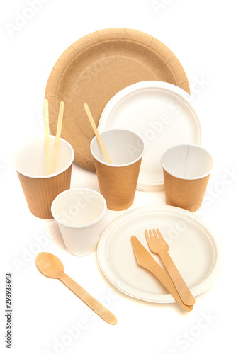 Kraft recyclable plates glasses spoons forks