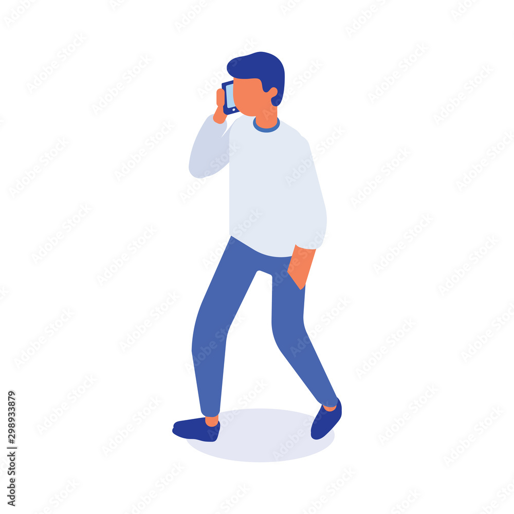 Walking and talking phone man isometric vector Walking and talking phone man isometric vector