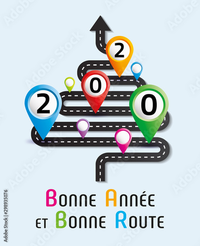 2020-Carte de vœux, route, sapin et balises-1