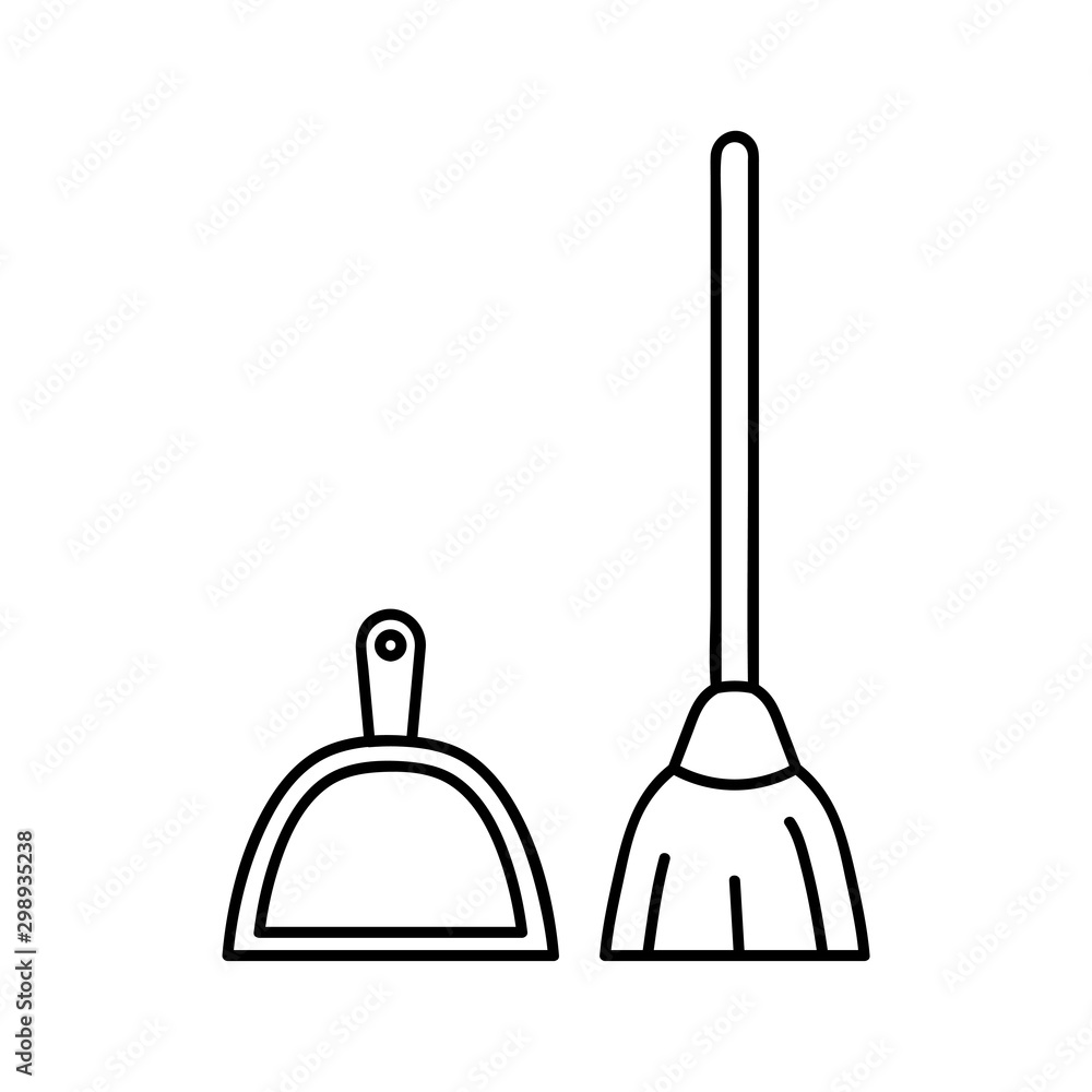 Vetor do Stock Broom and dustpan icon. Outline illustration of broom and dustpan vector icon