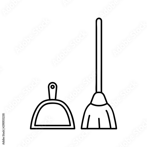 Broom and dustpan icon. Outline illustration of broom and dustpan vector icon for web. linear pictogram isolated on white. logo illustration