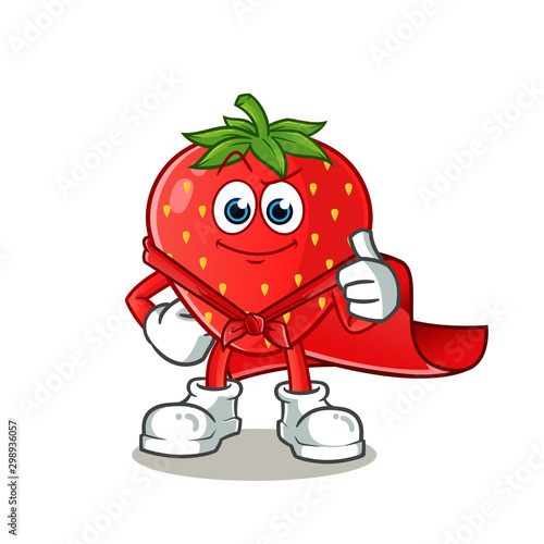 strawberry super hero mascot vector cartoon illustration