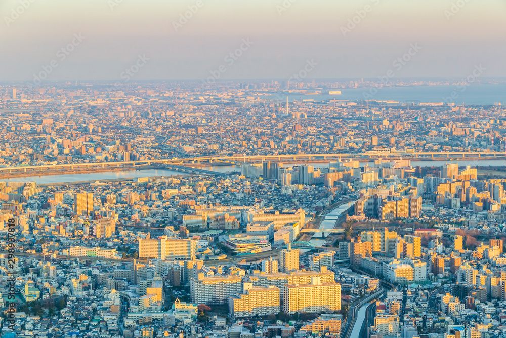 Naklejka premium Tokyo Aerial Cityscape Sunset View