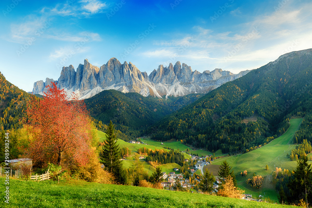 Fototapeta Beautiful landscape of Italian dolomites - Santa maddalena