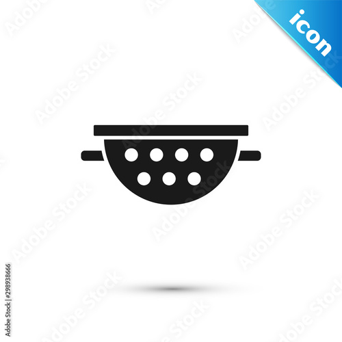 Black Kitchen colander icon isolated on white background. Cooking utensil. Cutlery sign. Vector Illustration