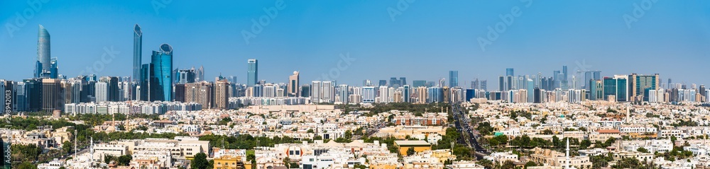 Panoramic view of Abu Dhabi downtown skyline in the UAE capital
