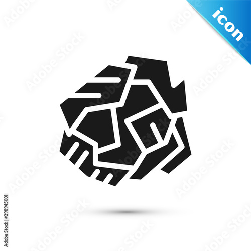 Black Crumpled paper ball icon isolated on white background. Vector Illustration