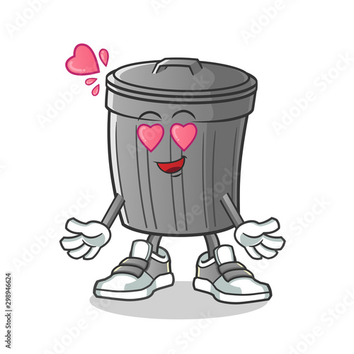 trash can fall in love mascot vector cartoon illustration