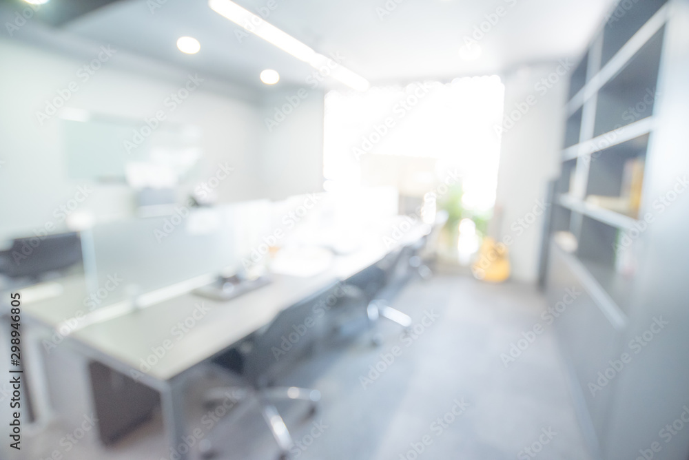 Abstract blurred office hall interior room. Blurry corridor in working space with defocused effect. Use for background or backdrop in business concept - obrazy, fototapety, plakaty 