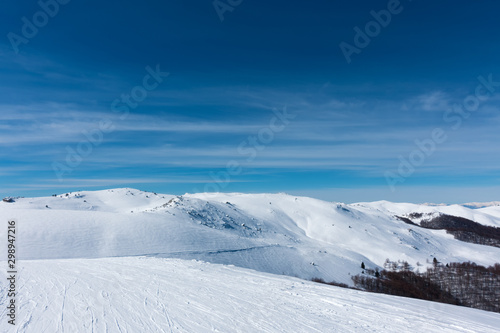 Snowy slopes in 3-5 Pigadia ski center, Naoussa, Greece © kokixx