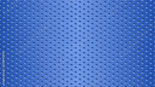 Abstract metal background with hexagonal holes in blue colors