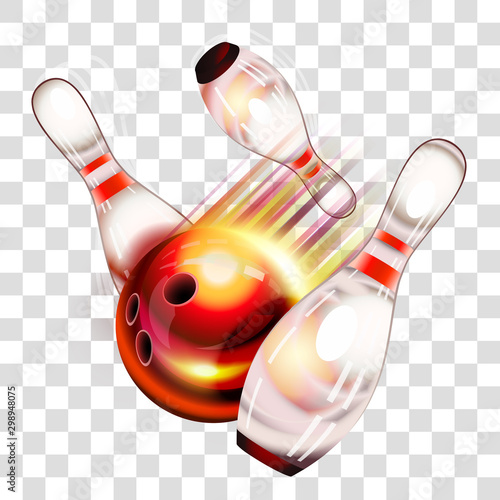 Bowling ball flying over pins