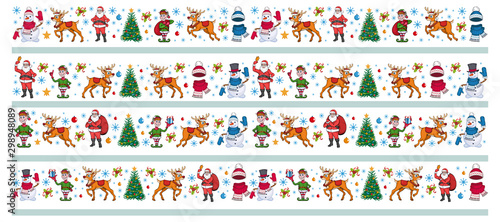 Christmas ornaments. Winter holiday repeating border, seamless pattern. Christmas greeting ornament icons element banner. Holiday. Christmas garland. Border frame for Christmas and New Year cards.