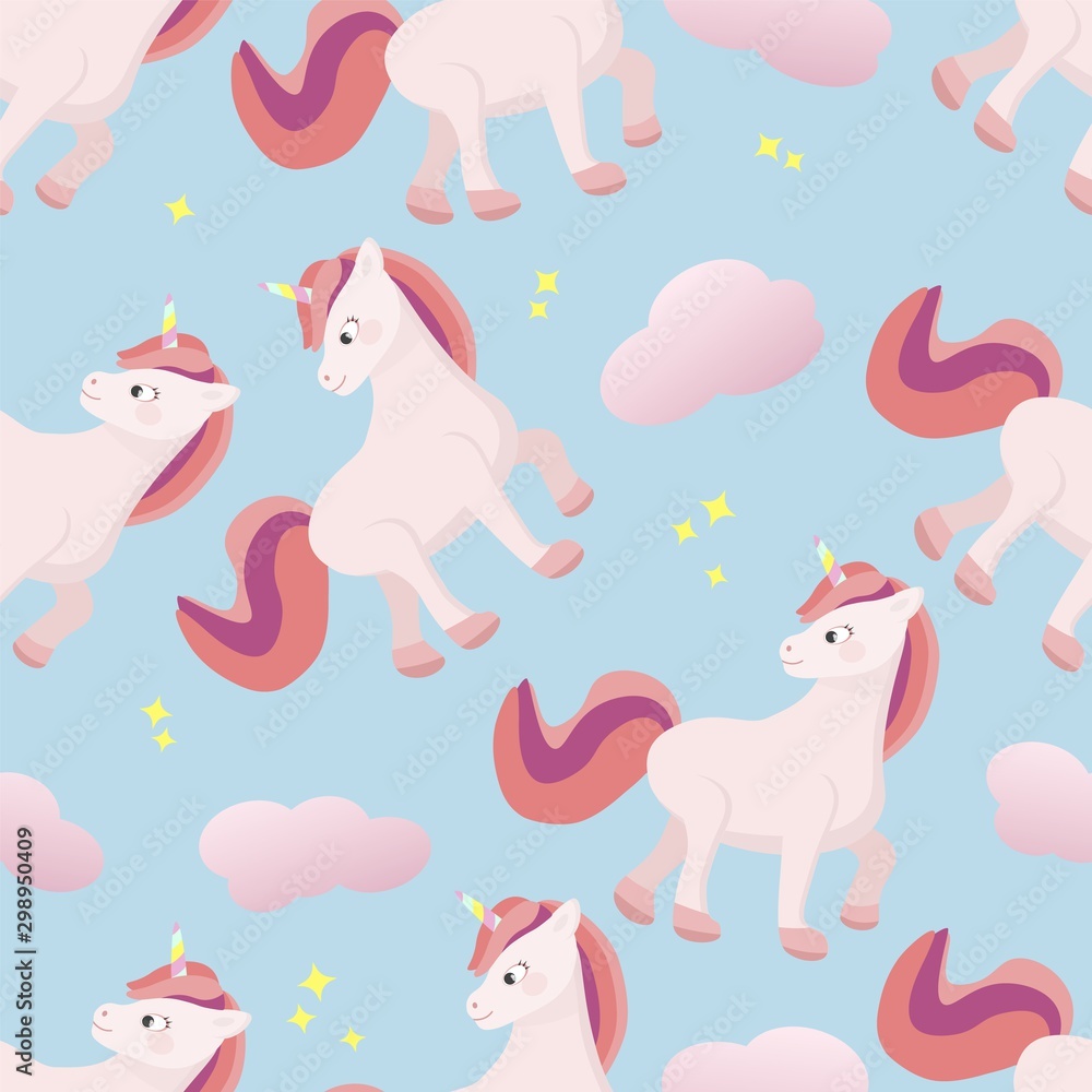 Cute pattern with unicorn and clouds. Cute pattern with unicorn and clouds.