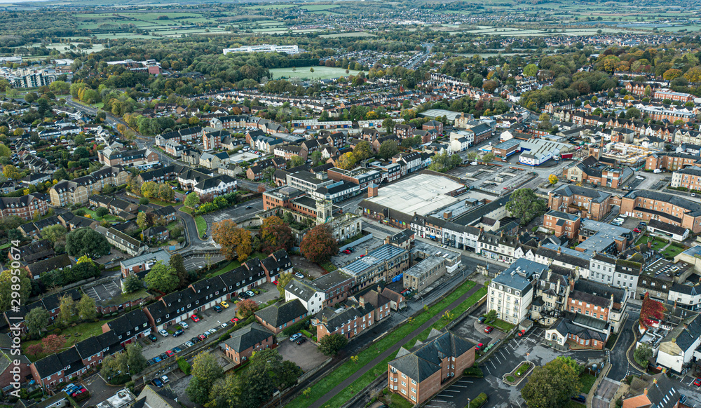 SWINDON UK - October 26, 2019: Aerial view of  the Old Town area in Swindon, Wiltshire