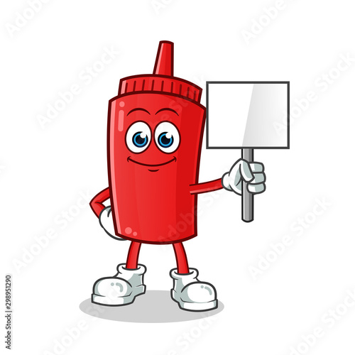 ketchup hold announcement board mascot vector cartoon illustration