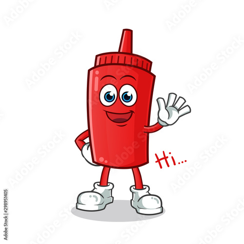 ketchup waving mascot vector cartoon illustration