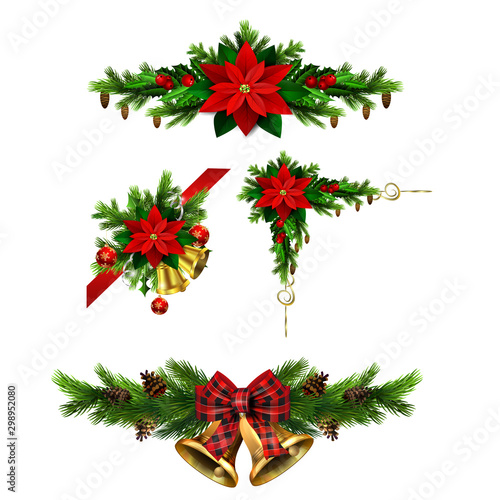 Christmas decorations with fir tree golden jingle bells